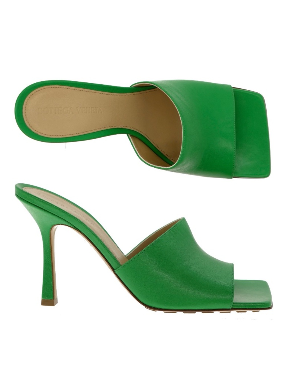 Bottega Veneta Stretch Mule Heeled Sandals Green Nappa Leather Size 40 New
